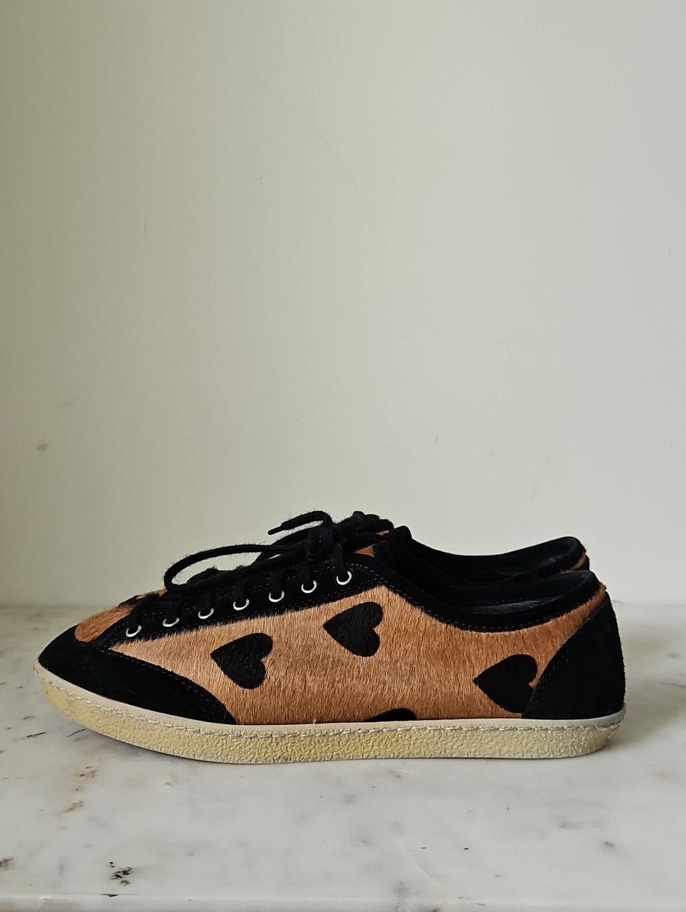 BURBERRY: Brown and Black Soft Calf Hair Heart Sneakers